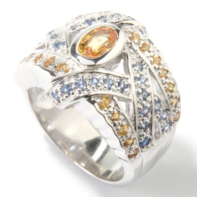 Sterling Silver / Platinum Yellow & Blue Sapphire Ring