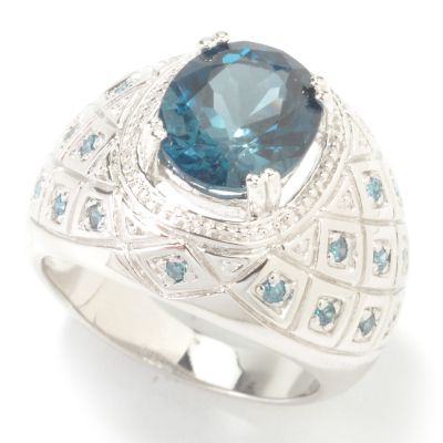 Sterling Silver / Platinum London Blue Topaz & Blue Diamond Ring