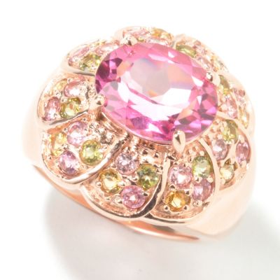  Sterling Silver / 18K Rose Vermeil Pink Topaz & Tourmaline Ring Size: 5 