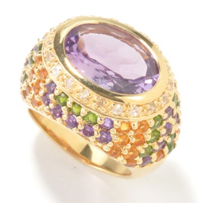Sterling Silver / 18K Vermeil Oval Cut Amethyst & Multi-Gemstone Ring