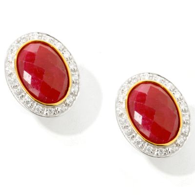 J311716 - Sterling Silver / Platinum & 18K Vermeil Opaque Ruby Earrings