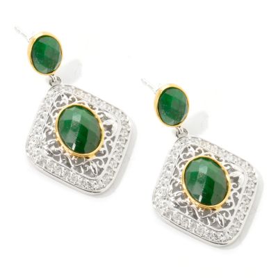 Sterling Silver / Platinum & 18K Vermeil Green Sapphire Drop Earrings