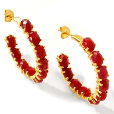 J311722 - Sterling Silver / Platinum or 18K Vermeil Gemstone Inside-Out Hoop Earrings
