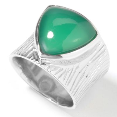 925 Fusion Orange or Green Chalcedony Trillion Textured Ring 
