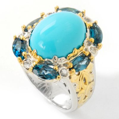 J311763 - Sterling Silver / Palladium / Vermeil Reconstituted Turquoise & Topaz Ring