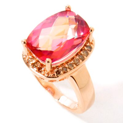 Sterling Silver / 18K Rose Vermeil Pink Topaz & Champagne Diamond Ring. 9