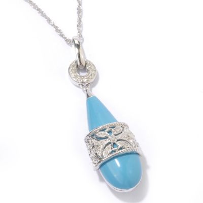 Sterling Silver / Platinum Diamond & Enamel Color Choice Pendant w/ Chain