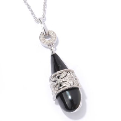 Sterling Silver / Platinum Diamond & Enamel Color Choice Pendant w/ Chain