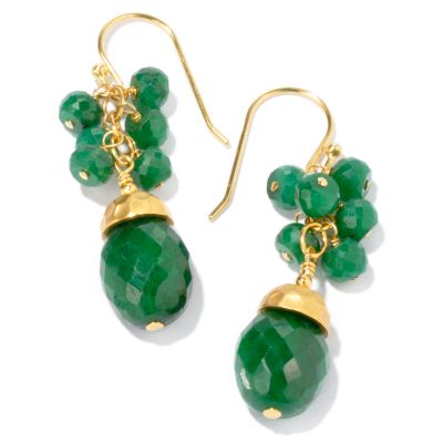 Sterling Silver / 18K Vermeil Opaque Gem Choice Cluster Drop Earrings. GREEN SAPPHIRE