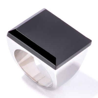 J311830 - Stainless Steel Rectangular Black Onyx Ring