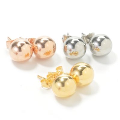 Stainless Steel, Rose & Yellow Set of Three Round Stud Earrings