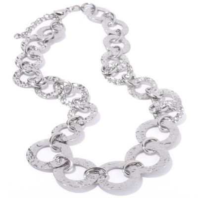 J311837 - Stainless Steel 18" Hammered Graduated Circle Necklace w/ 2" Extender