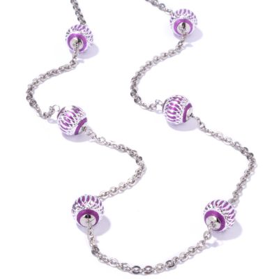 J311840 - Stainless Steel 24" Color Choice Enamel Bead Station Necklace