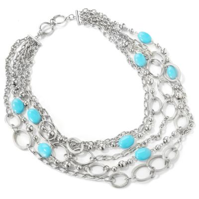 J311849 - Stainless Steel 20.5" Gemstone Layered Five Strand Necklace