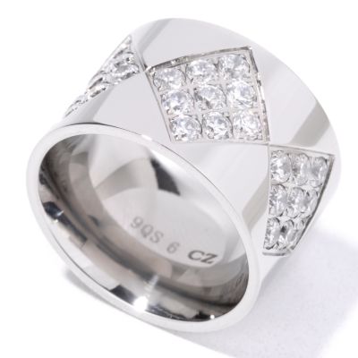 Stainless Steel Brilliante Diamond-Shape Wide Band Ring