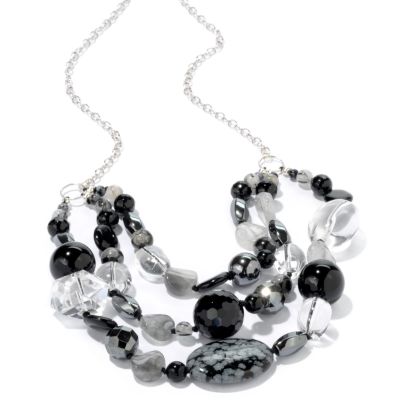 Sterling Silver / Platinum 20" Black & White Multi-Gem Waterfall Necklace