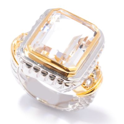 Sterling Silver / Platinum & 18K Vermeil Clear or Smoky Quartz Ring