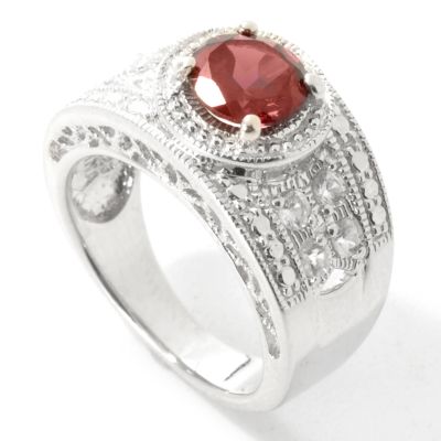 Sterling Silver / Platinum Rhodolite or Iolite Antique-Inspired Ring