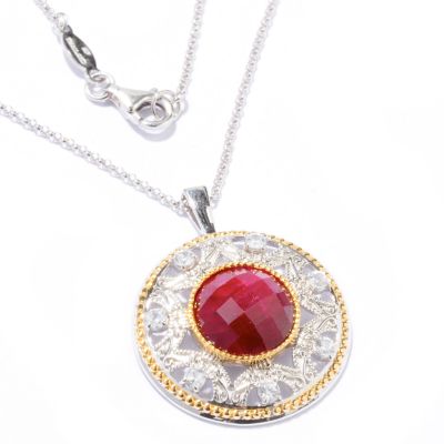 Sterling Silver / Platinum & 18K Vermeil Ruby or Sapphire Pendant w/ Chain