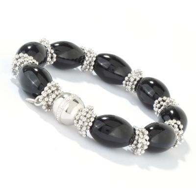 Sterling Silver / Platinum 8" or 9" White Quartzite or Black Onyx Bracelet