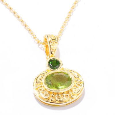 Sterling Silver / 18K Vermeil Peridot & Chrome Diopside Pendant w/ Chain