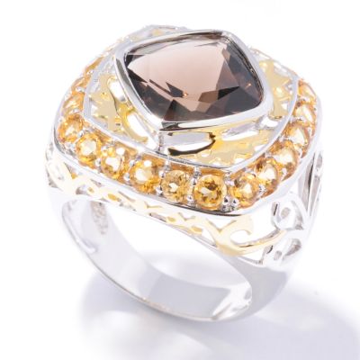 Sterling Silver / Platinum & 18K Vermeil Smoky Quartz & Citrine Ring