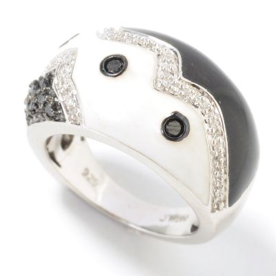 Sterling Silver / Platinum Black & White Diamond Enamel Ring