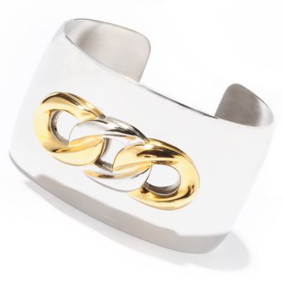 Stainless Steel / Black or Yellow 7" Link Detail Cuff Bracelet