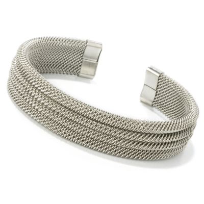 Stainless Steel 7" Four-Row Mesh Cuff Bracelet