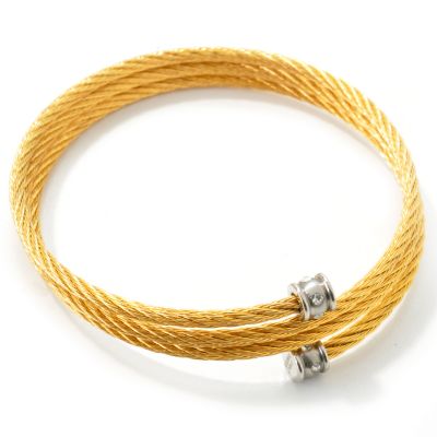 Stainless Steel, Yellow or Chocolate 7" Brilliante Coiled Cable Bracelet
