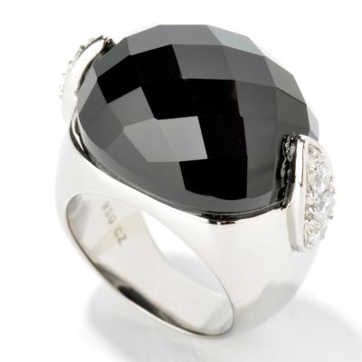 Stainless Steel Faceted Black Onyx & Brilliante Cocktail Ring