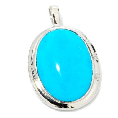 Stainless Steel Oval Turquoise Cabochon Pendant