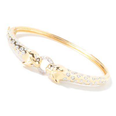 925 Fusion™ 7.25" Diamond Accent Spotted Panther Bangle Bracelet