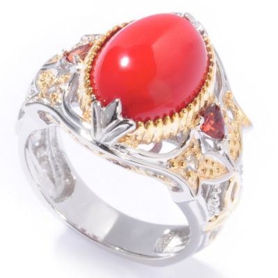 Sterling Silver / Palladium / 18K Vermeil Red Coral & Multi-Gem Ring
