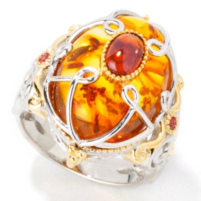Sterling Silver / Palladium / 18K Vermeil Amber Louis XVI-Style Ring