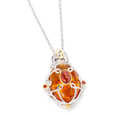 Sterling Silver / Palladium / 18K Amber Louis XVI-Style Pendant w/ Chain