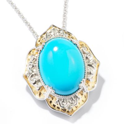Sterling Silver / Palladium / 18K Vermeil Oval Turquoise Pendant w/ Chain