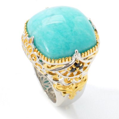 Sterling Silver / Palladium / Vermeil Peruvian Amazonite & Sapphire Ring