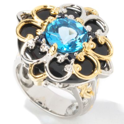 Sterling Silver / Palladium / 18K Vermeil Onyx & Ceylon Topaz Ring