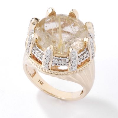 J312006 - 14K Gold Rutilated Quartz & Diamond Ring