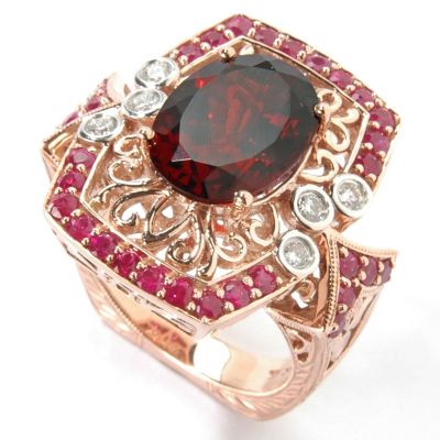 J312008 - 14K Rose Gold Garnet, Ruby & Diamond Ring