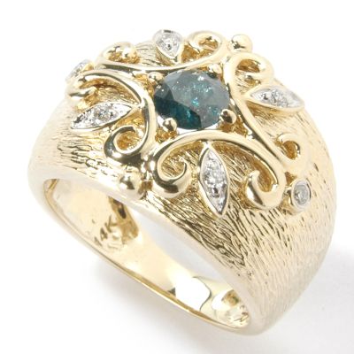 J312011 - 14K Gold Blue & White Diamond Ring