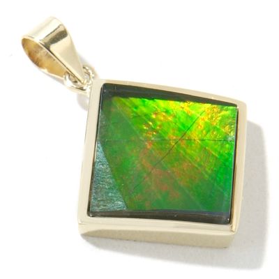 14K Gold Faceted Square Ammolite Pendant