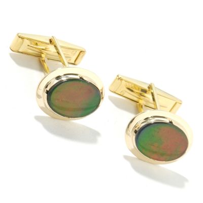 J312028 - 14K Gold Oval Ammolite Cuff Links