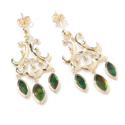 14K Gold Marquise Ammolite Chandelier Earrings