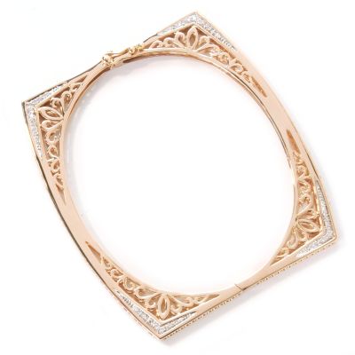 J312198 - 14K Rose Gold 7" Reversible Ruby, Sapphire & Diamond Bangle Bracelet