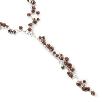 J312200 - Sterling Silver 19" Garnet or Hematite Beaded Dangle Necklace w/4" Extender