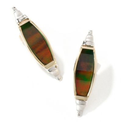 14K White / Yellow Gold Rectangle Ammolite Earrings