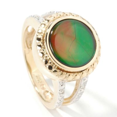 14K Gold Round Ammolite & Diamond Ring