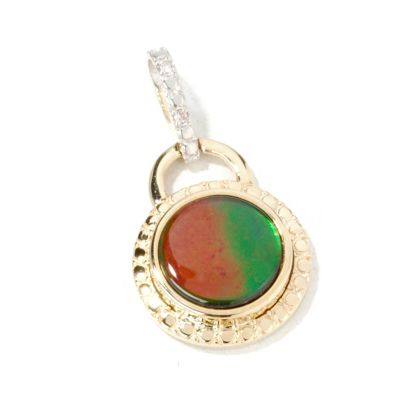 14K Gold Round Ammolite & Diamond Pendant